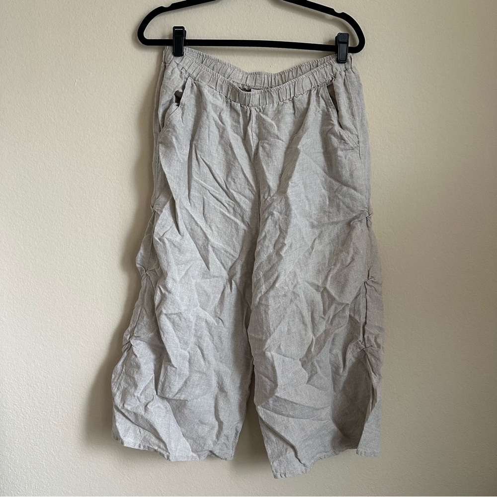Match Point 100% linen cropped wide leg pants